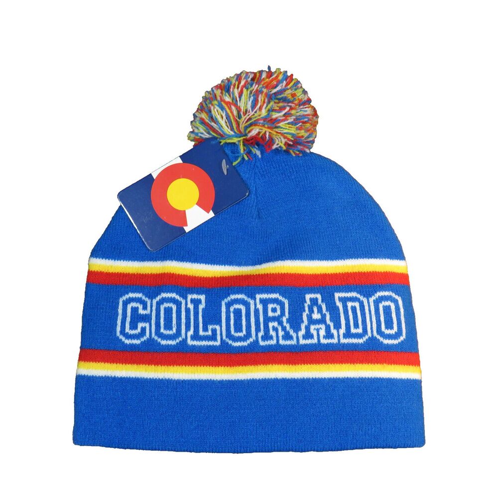 Colorado Blue Multi Pom Pom Cozy Sweater Knit Beanie Hat Unisex Adult ONE SIZE